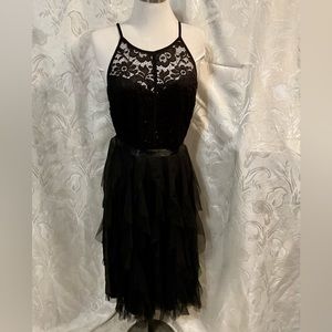 Candalite Black Sleeveless Lace and Layered Dress